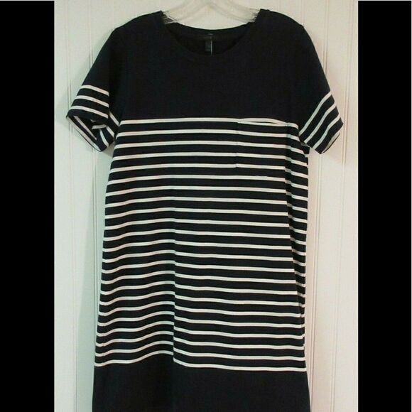 J. Crew dress navy w/white stripes sz medium - Picture 1 of 3